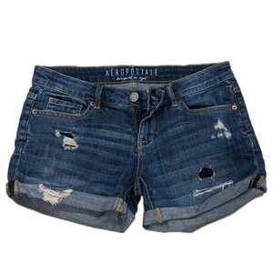 Aeropostale Shorts Women's Size 2 Midi Cuffed Denim Blue Distressed